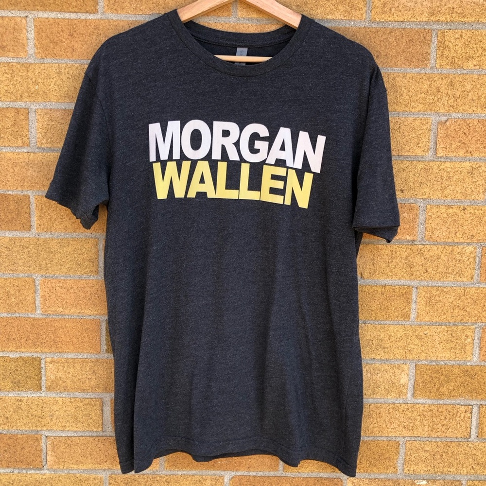 Morgan Wallen T-Shirt dark grey spell out Unisex size Large -L- graphic tee